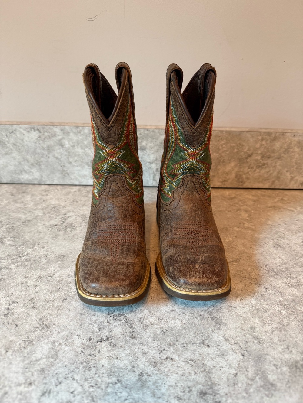 Durango Kids Brown and Green Western Pull-On Boots